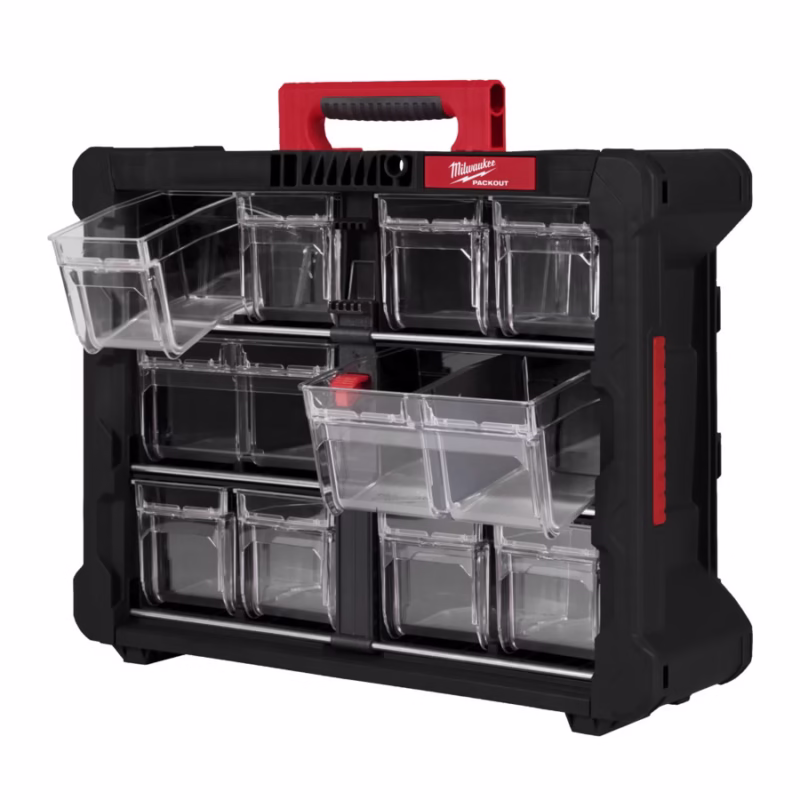 Milwaukee Packout™ -lokerikko kallistuvilla rasioilla