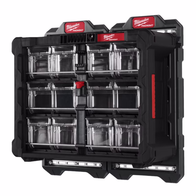 Milwaukee Packout™ -lokerikko kallistuvilla rasioilla